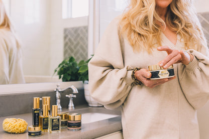 Beautiful woman with the Generation Bee  cream in front of the mirror