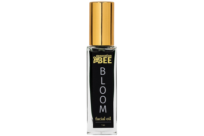 Bottle of 'Bloom' facial oil by generation bee on a white background

