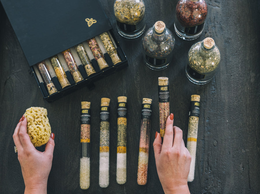 Generation Bee bath products on the black table